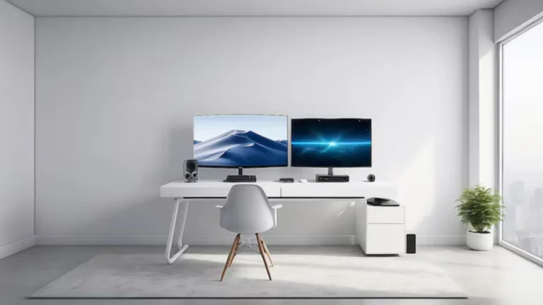 minimalistic white futuristic enginiring gaming setup